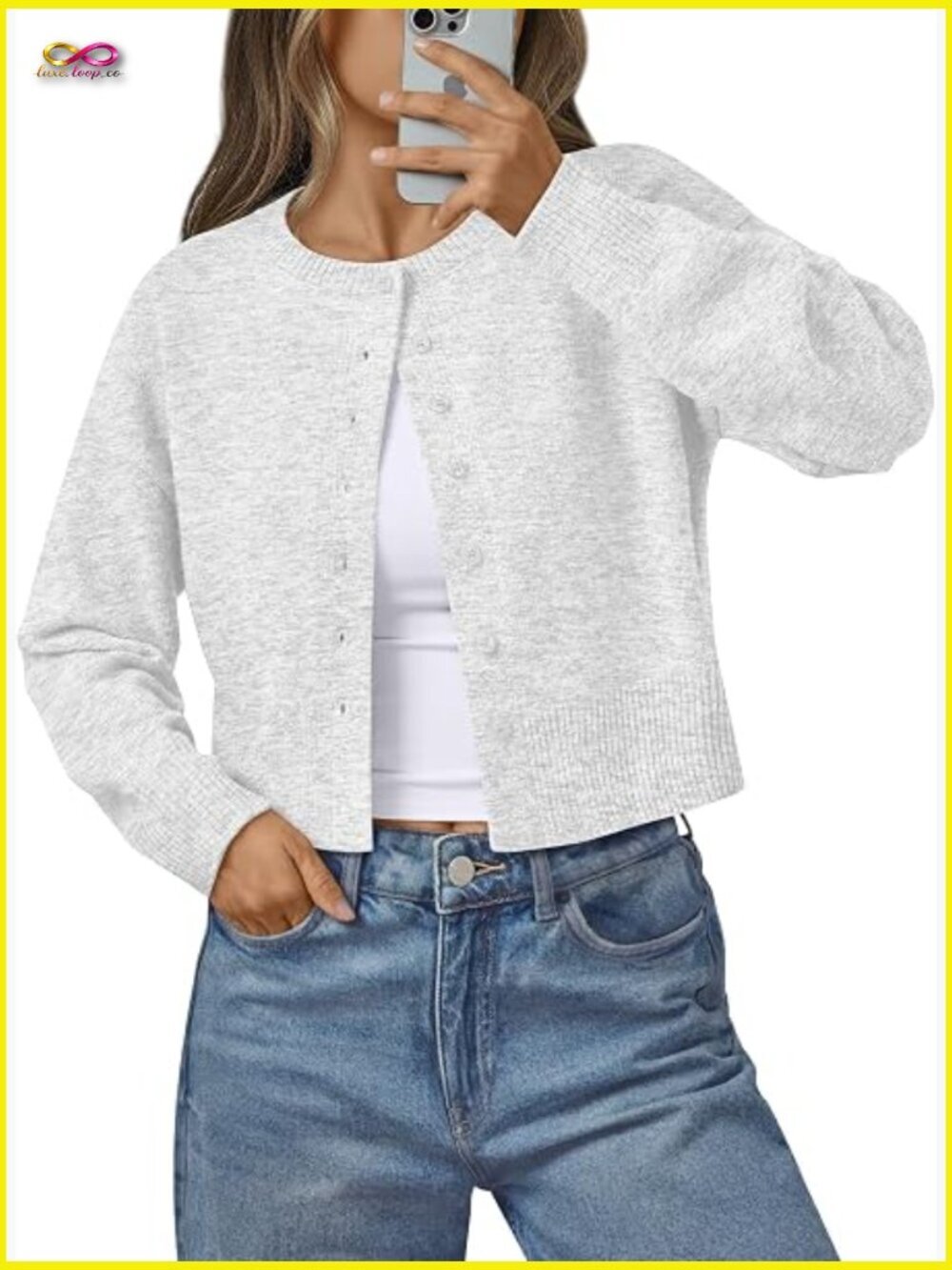 Cardigan Sweater Cropped Knit Button Front Drop Shoulder Versatile Lightweight